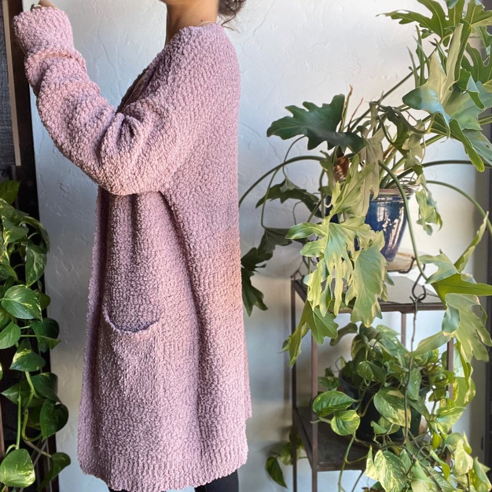 Cozy Open-Front Bouclé Cardigan - Mauve - Picture 5 of 9